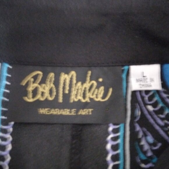 Bob Mackie | Paisley Print Button Front Shirt Blue Purple Teal | Size L - Picture 7 of 8